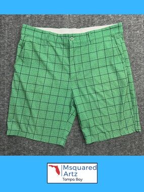 Head Golf Mens Green Windowpane Plaid Golf Shorts Size 36 Performance Stretch